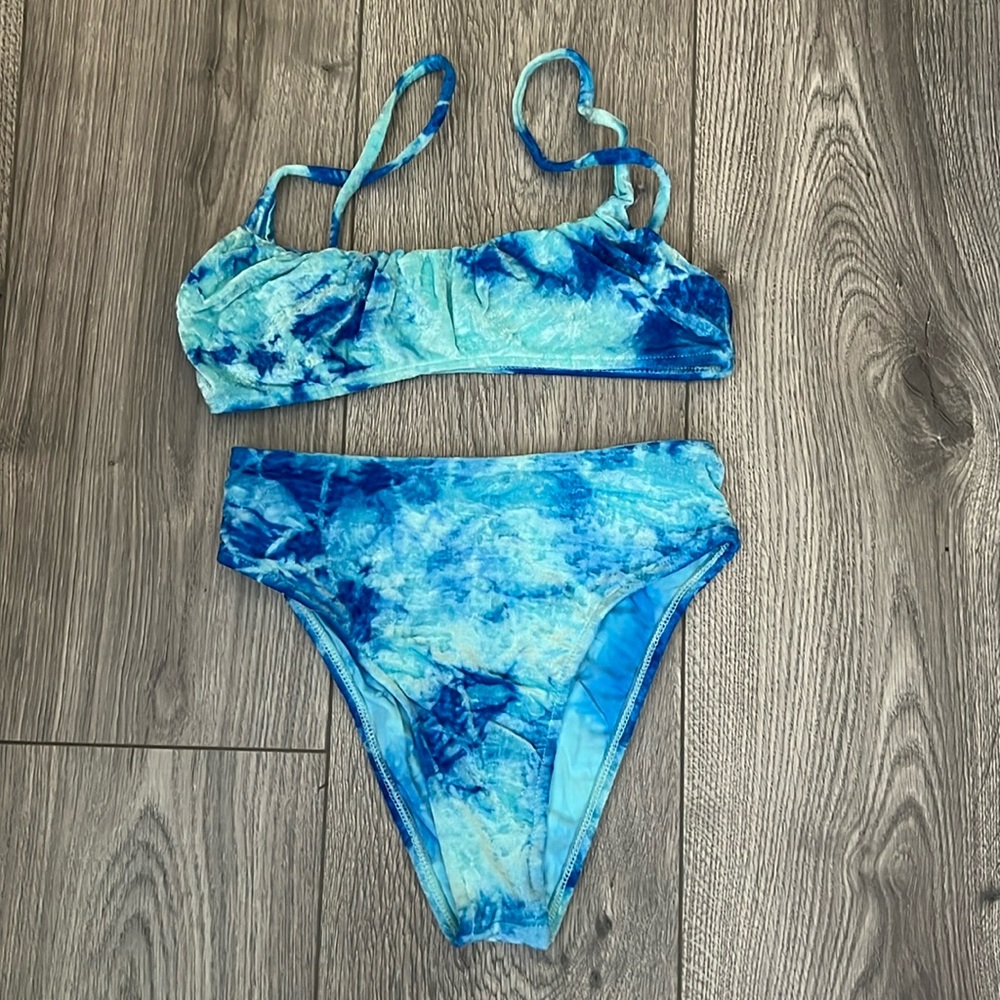 BNNW Frankie’s blue velvet tie dye bikini 2 piece top Small bottoms X-Small